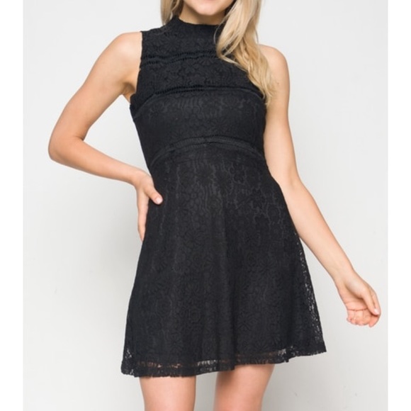 MOCK NECK SLEEVELESS BACK FULL ZIP LACE DRESS - Picture 3 of 9